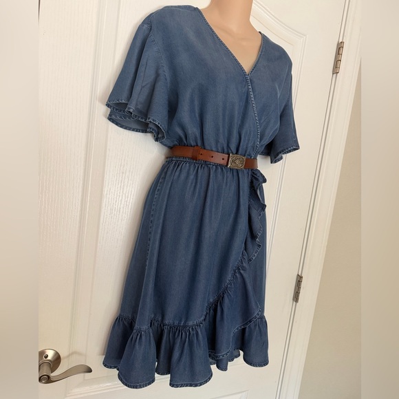LC Lauren Conrad Blue Chambray Denim Ruffle Dress, Size S - Picture 5 of 12
